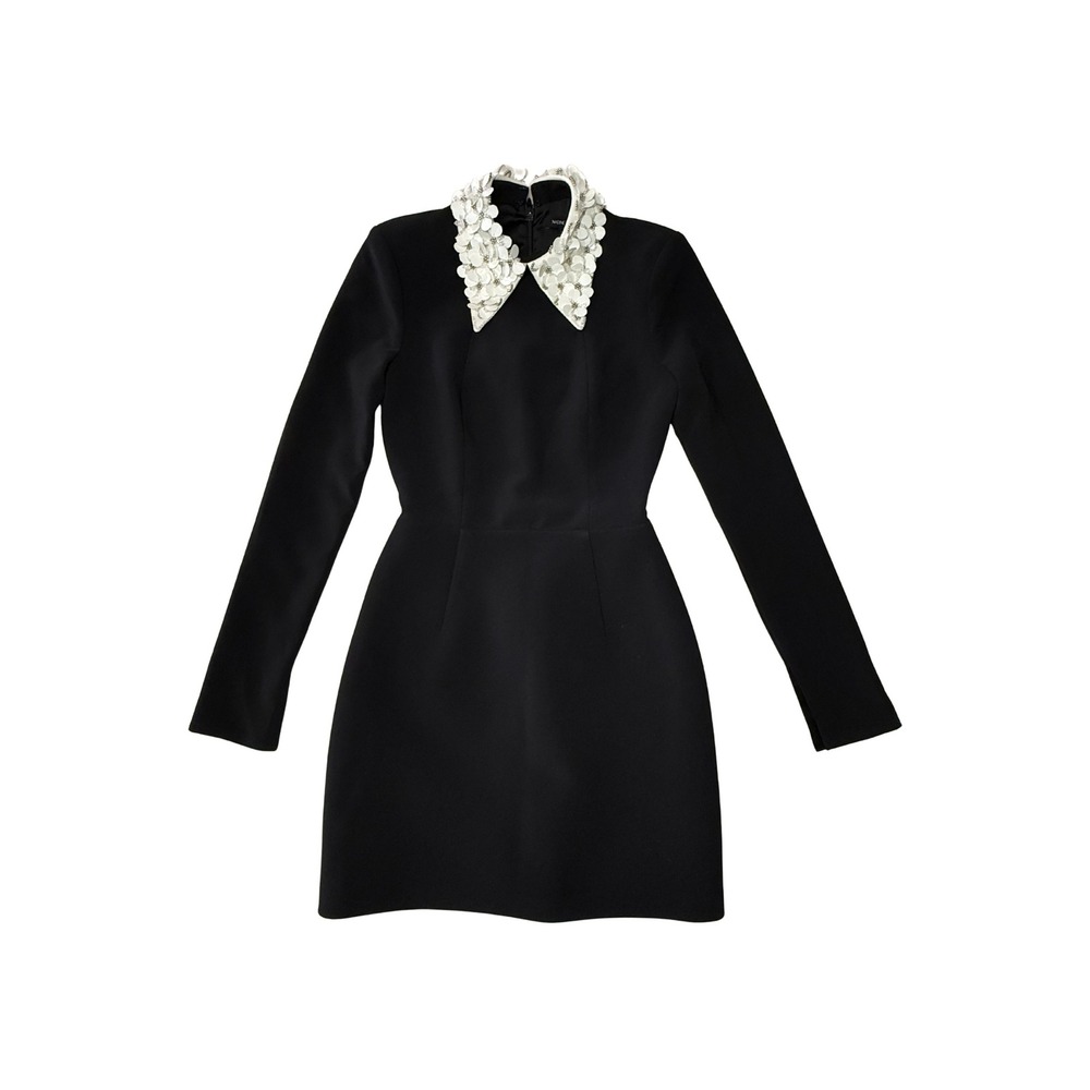 Nadine Merabi Alisha Black Mini Dress Floral Embellished Collar EUC $525 XS